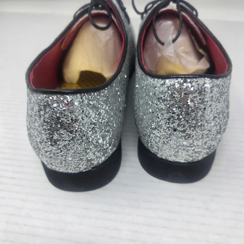 Glitter Derby Shoes Mens 10 Silver Pointed Toe Formal Party Statement Glam